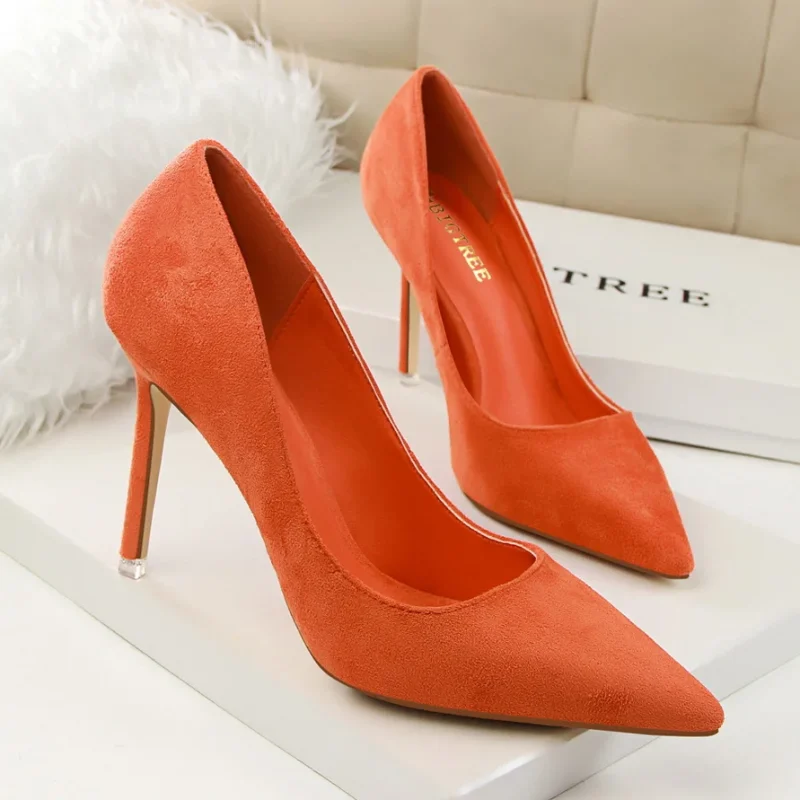 Women 9cm High Heels Yellow Burgundy Pumps - Image 17