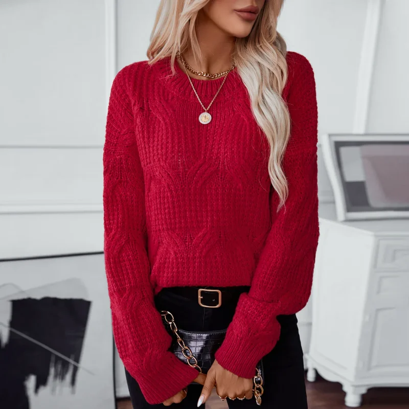 Women's Solid Color O-Neck Knitted Pullover Autumn - Image 6