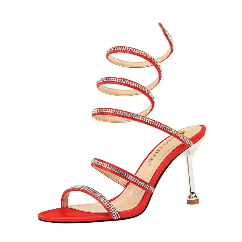 Summer Women 8.5cm High Heels Nightclub Silk Rhinestone Sandals - Image 10