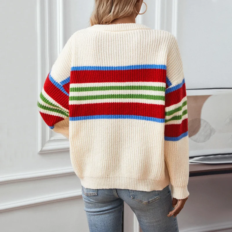 Rainbow Striped O-Neck Pullover Women 2024 - Image 4