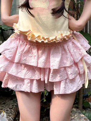 Sweet Cute Women Mini Skirt Lolita Ruffles High Waist Female