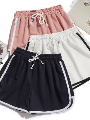 Summer Casual Women Shorts Stripe Sports High Waist Loose Female