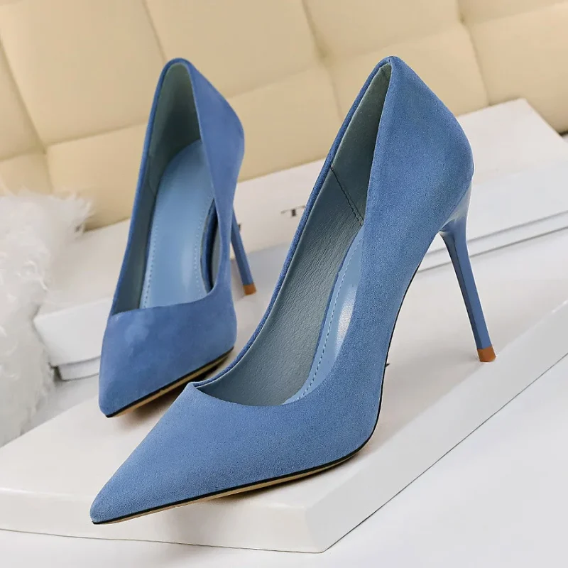 Women 9cm High Heels Pumps Stripper Flock
