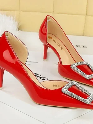 Western Style Party Glossy Patent Leather Women Shoes 7.5cm Thin High Heels