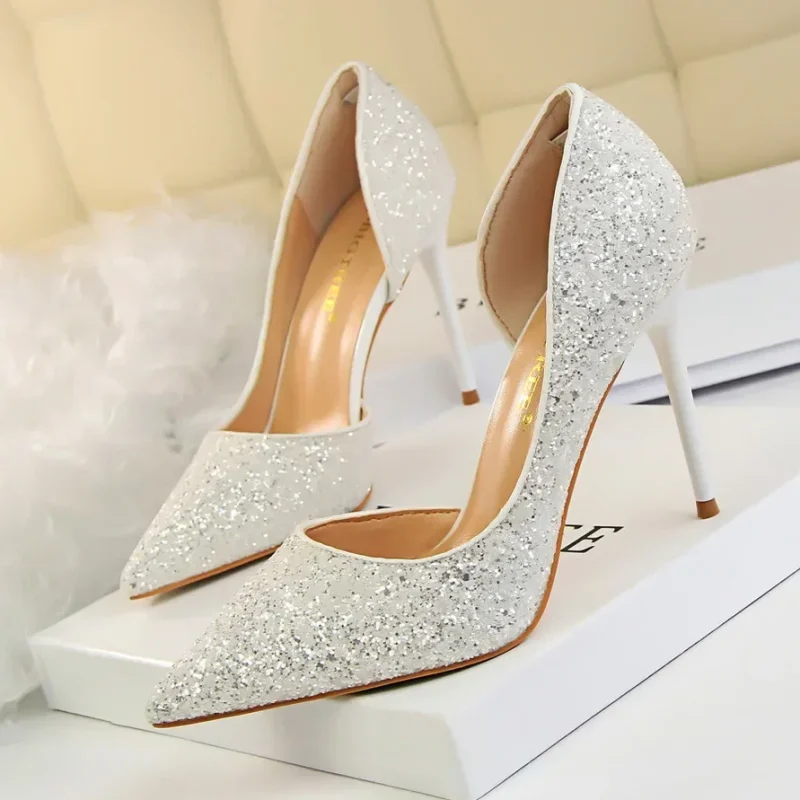 Women 9.5cm High Heels Stripper Bling Glod Red Silver Scarpins Pumps - Image 13
