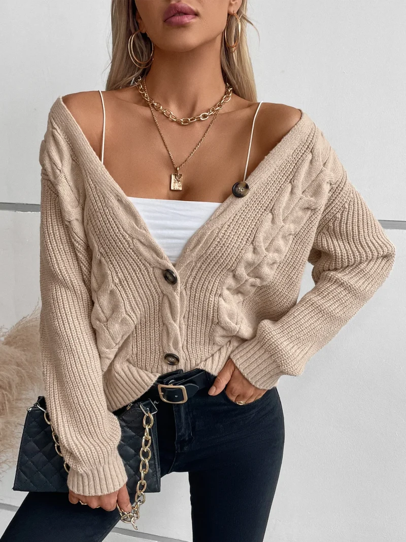 Solid Color Twists Knitted Cardigan Women Autumn - Image 11