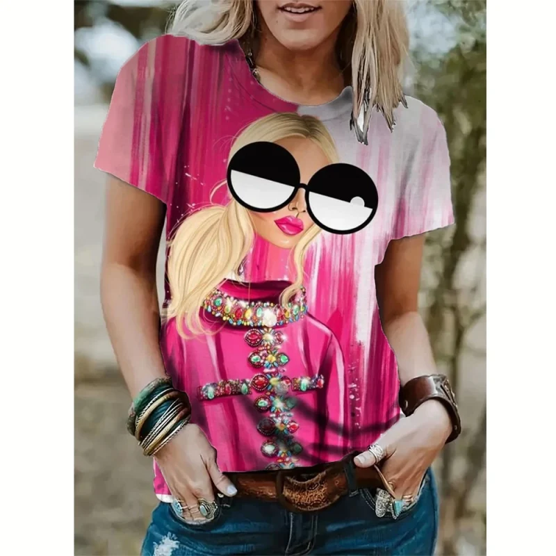Women's Abstract Face Short Sleeve T-shirt 3D Printin - Image 5