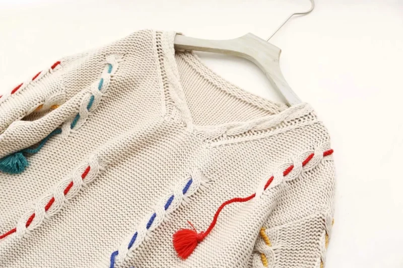 Loose V Neck Tassel Pullover Sweater Women's 20242 Autumn - Image 15