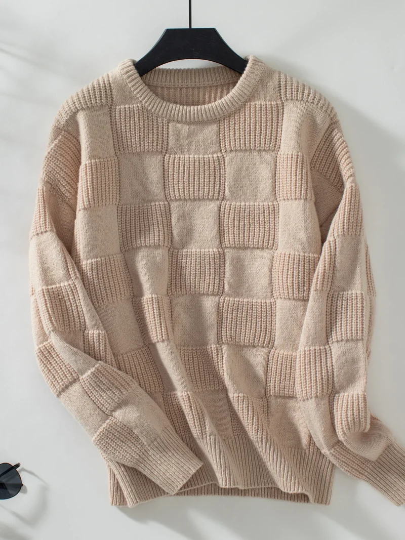 Women's Autumn Sweaters 2024 Fashion Plaid Solid Color Pullover - Image 13