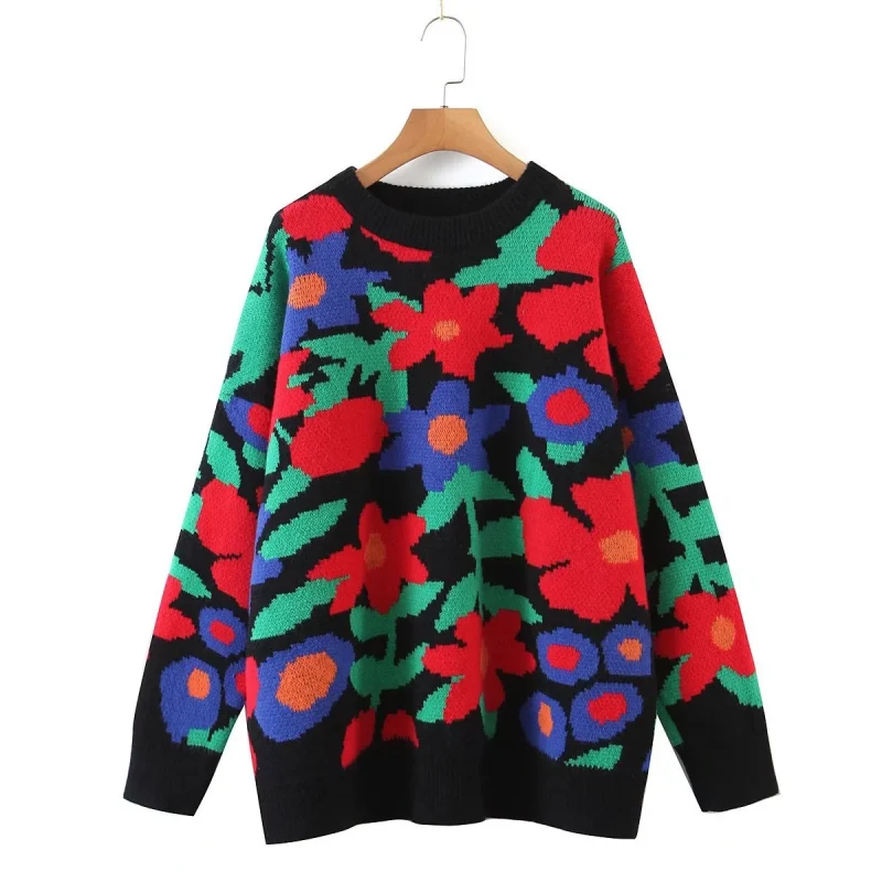 Winter Clothes Big Flower Long Sleeve Knitted Sweater Women Fashion - Image 17