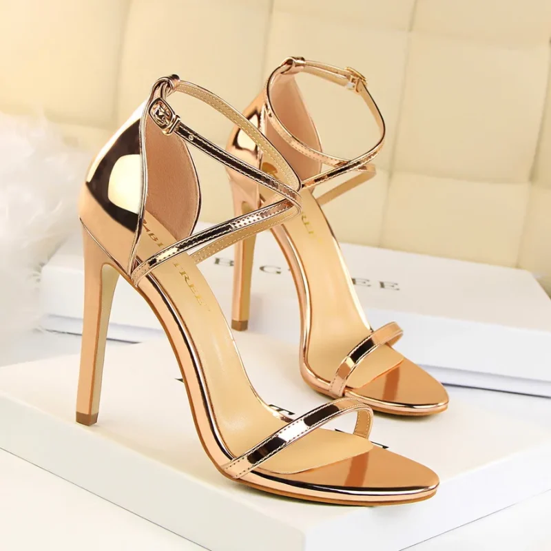Summer Mid Low Heels Champagne Gold Sandals Roman Pumps Lady - Image 13