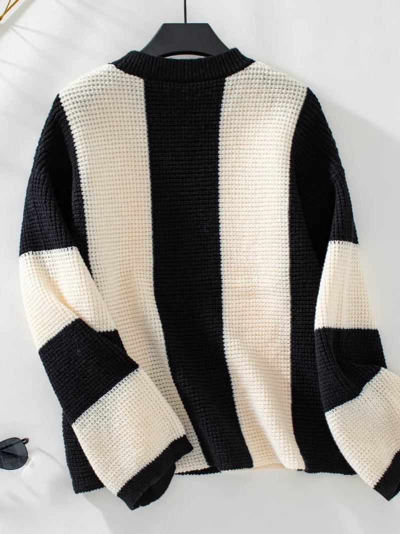 Womne's Contrast Color Striped Knitted Sweater Autumn - Image 11