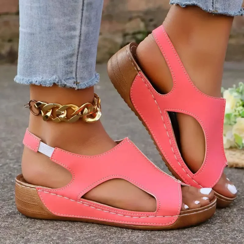 Women's Summer New Style Retro Solid Color Thick-soled Wedge Slippers - Image 13