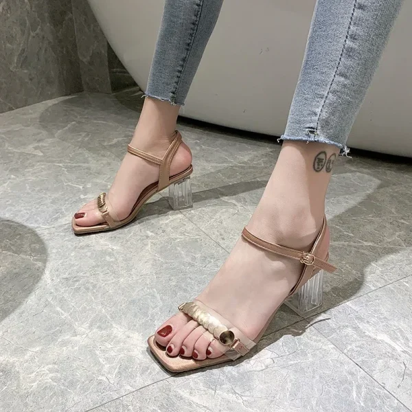 Fashion Clear Heels Transparen Crystal Sandals Women Shoes Square Heel - Image 5