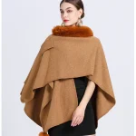 Rabbit Fur Collar Half Sleeve Poncho Women Loose Knit Cape Cardigan Coat - Image 13