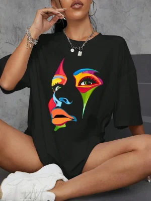 Women’s Face Painted Printed T-shirt Casual Comfortable Plus size Short