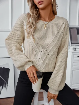 Women Solid Color Knitted Sweater 2024 Autumn