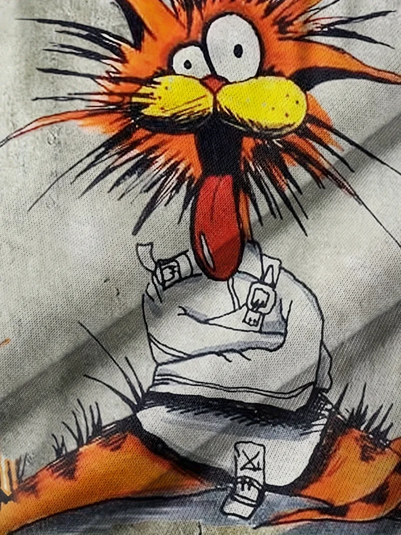 Cat Pattern Printed Round Neck T-Shirt Summer Casual Short Sleeve Top - Image 4