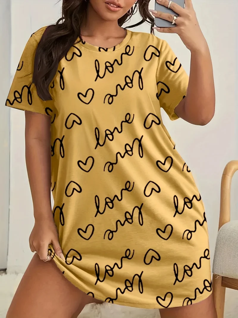 Love Heart 3D Printed Women's Short-sleeved Pajamas Casual - Image 4