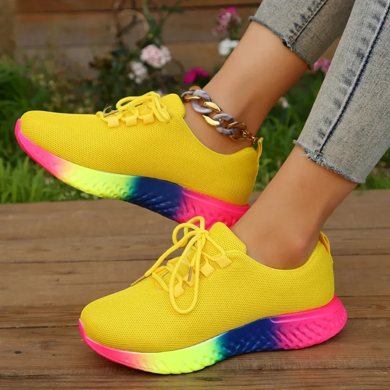 Women's Breathable Mesh Sneakers, Low Top Lace Up Round Toe - Image 12