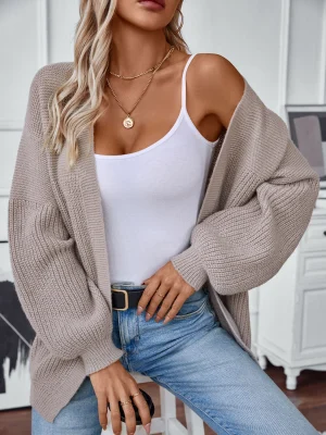 Autumn Winter Casual Loose Solid Color Long Knitted Cardigan Jacket