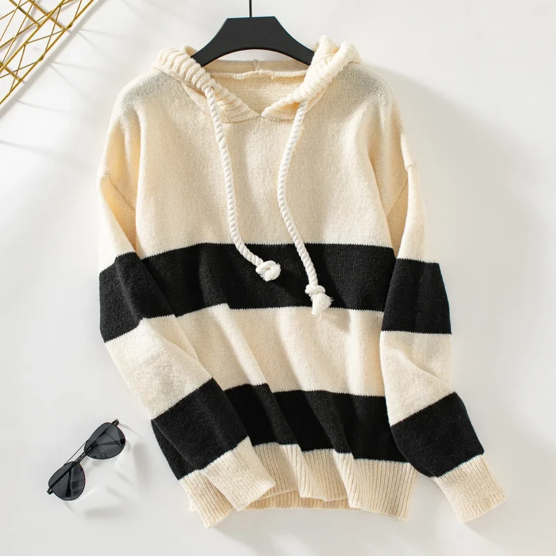 Hooded Striped Pullover Sweater Women Autumn - Image 12