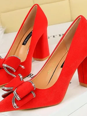 Fairy Style Women Bow Pumps 2024 Spring Fall New 8.5cm Block High Heels