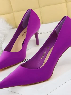 Women 7.5cm 10.5cm High Heels Scarpins Silk Satin Pumps Lady