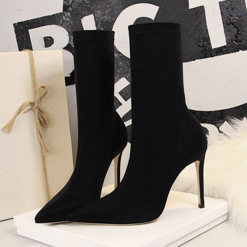 Women 7.5cm 10cm High Heels Silk Sock Boots Green Low Heels - Image 10