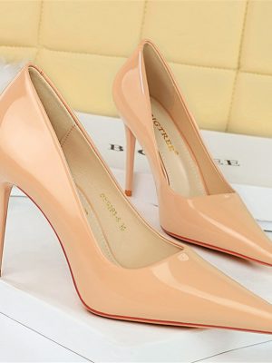 Women 9.5cm High Heels Classic Metal Cap Toe Pumps Lady