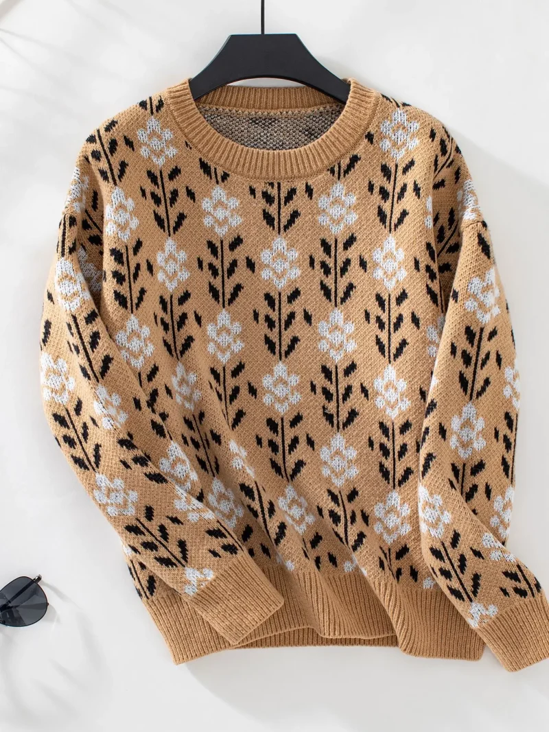 Winter Cloth Women Floral Knitted O-Neck Pulovers Fashion Long Sleeve - Image 12