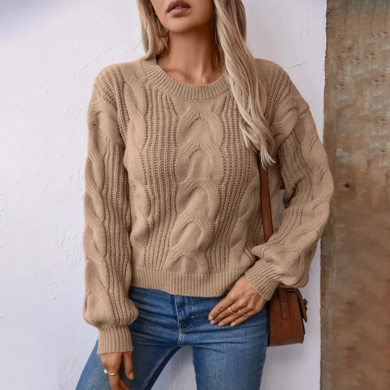 Solid Color Twists O-Neck Pullovers Women's Autumn - Image 6