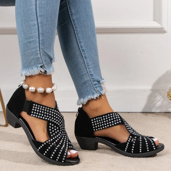 Fashion Comfortable Sandals Women's Rhinestone Zipper Crystal Indoor - Image 5