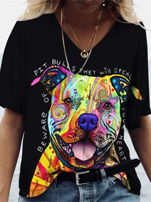 Summer Vintage V-neck Women’s T-shirt Loose Jumper Skull 3D