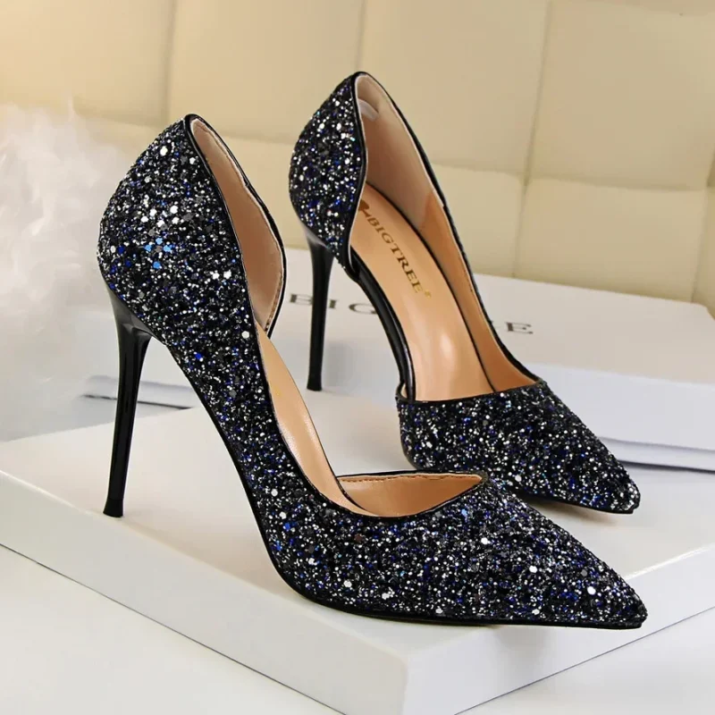 Women 9.5cm High Heels Stripper Bling Glod Red Silver Scarpins Pumps - Image 15