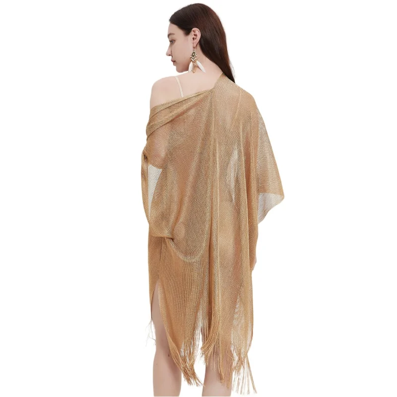 Women Casual Vacation KimonoTransparent Thin Shawl Beach Wear Cover Ups - Image 9