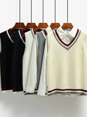 Korean Preppy Style Knit Sweater Vest Women 2024