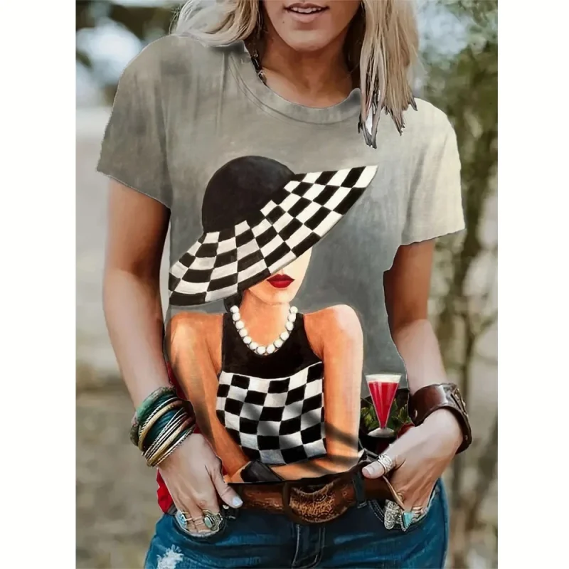 Women's Abstract Face Short Sleeve T-shirt 3D Printin - Image 6
