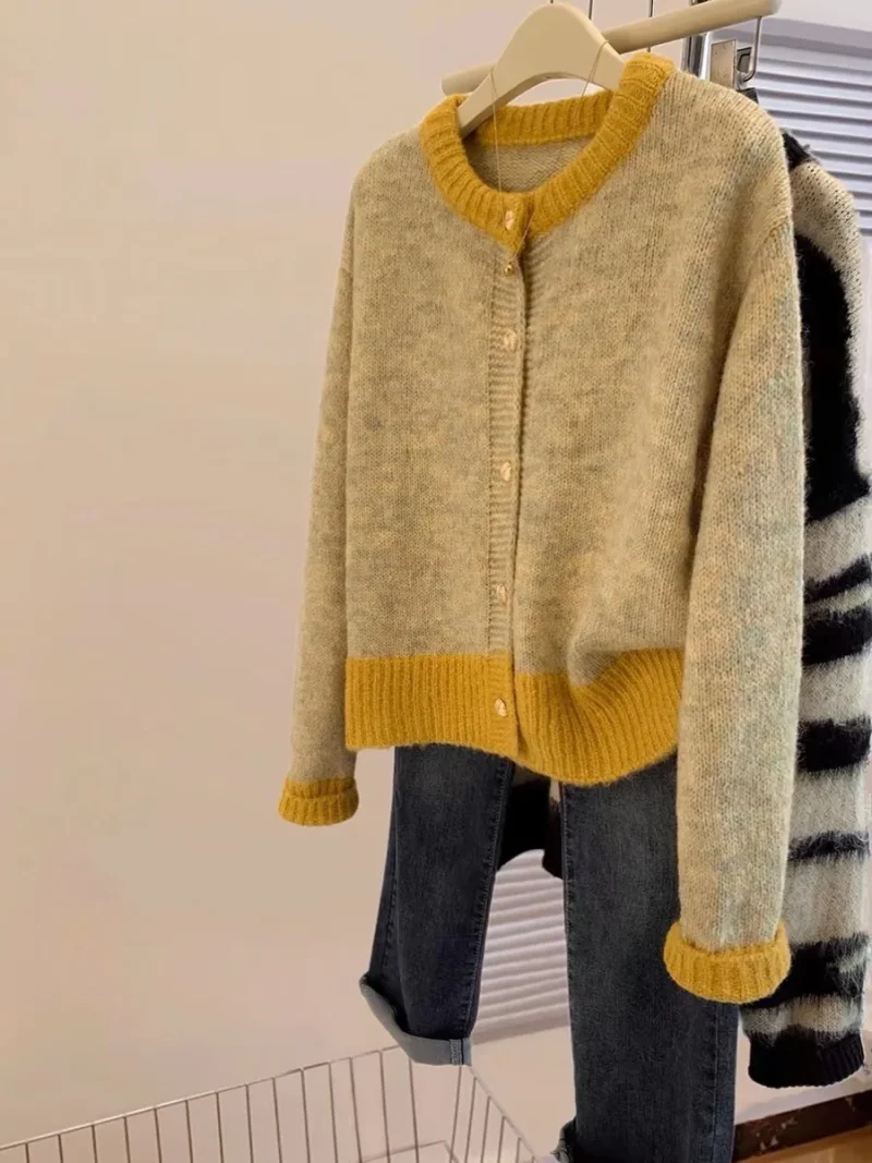 Women Korean Fashion Knitted Cardigan Soft Short Top Outerwear 2024 - Image 6