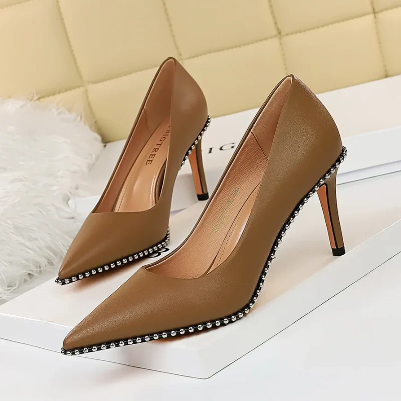 Women 7.5cm 10.5cm High Heels Studded Rivets Pumps Lady - Image 13