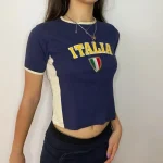 Women's Shirt Alphabet Print Gothic Cropped Top Street Casual Vintage T-shirt - Image 3