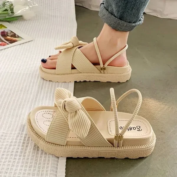 Summer Slippers Thick Platform Flat Sandals with Butterfly-Knot Summer Flip Flops Sandals - Image 4