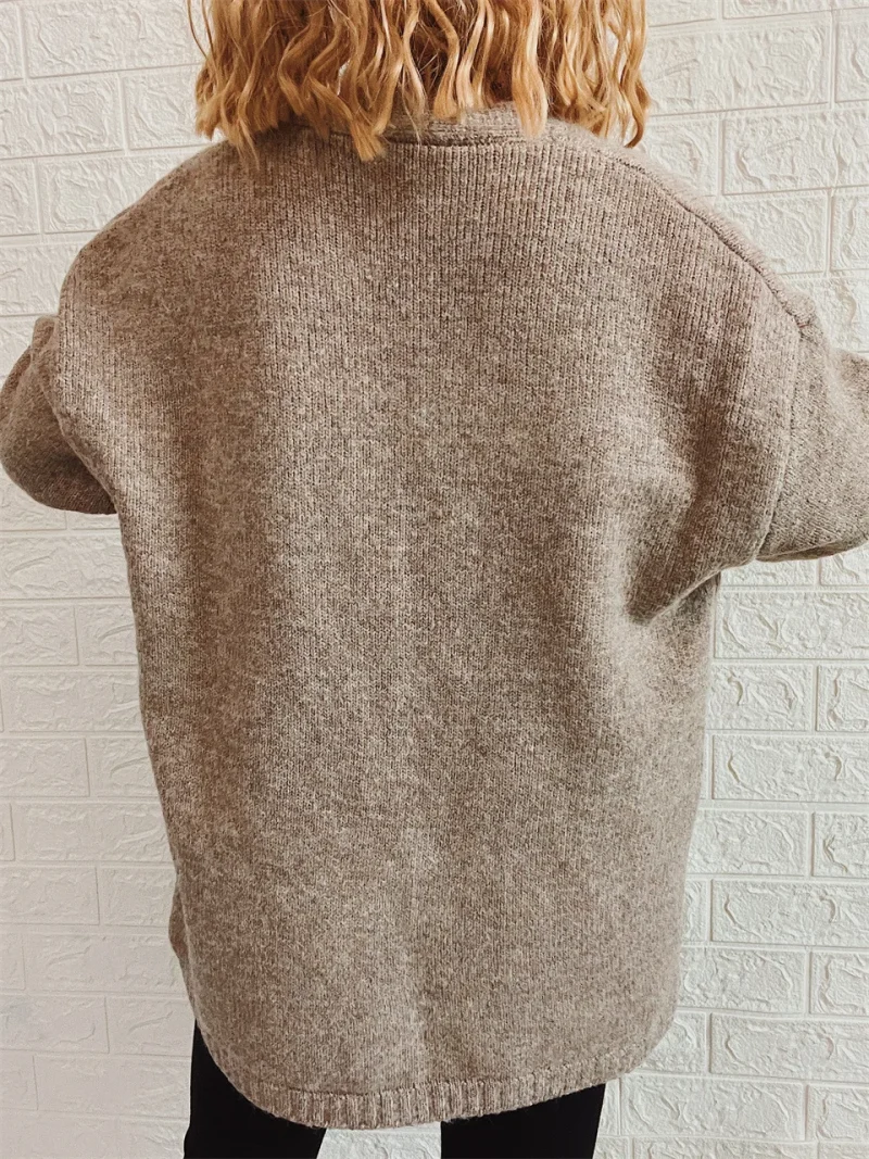 Long Sleeve Pockets Sweater Coat Womens Clothing - Image 13