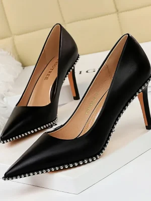 Women 7.5cm 10.5cm High Heels Studded Rivets Pumps Lady