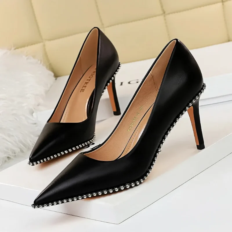 Women 7.5cm 10.5cm High Heels Studded Rivets Pumps Lady