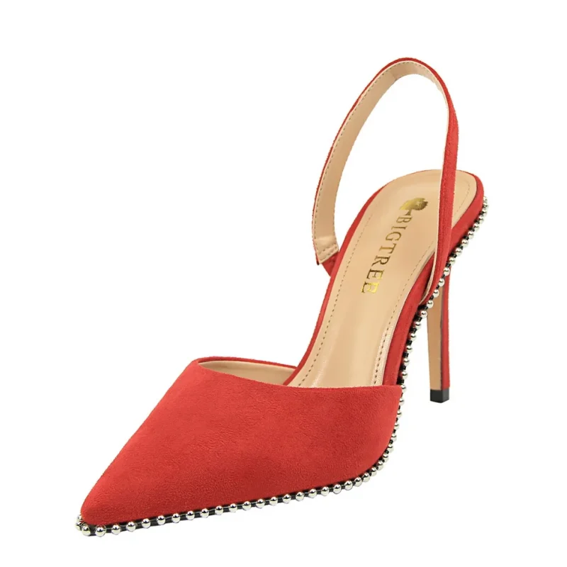 Women 9m High Heels Sandals Lady Suede Slingback Mules Sandles - Image 12