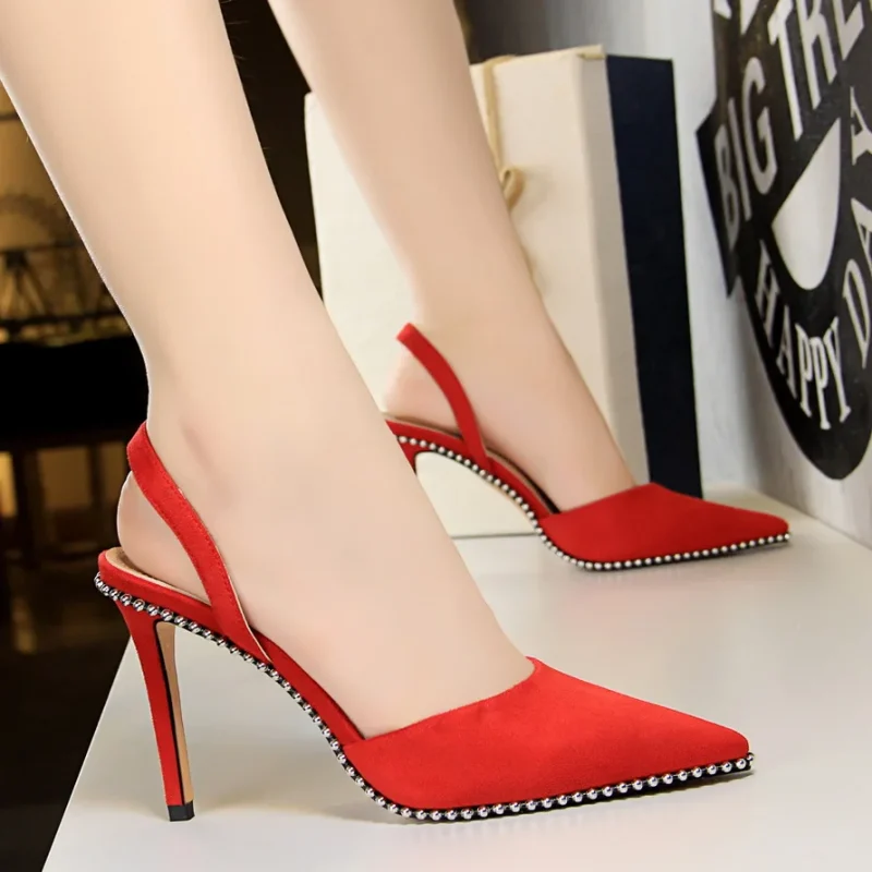 Women 9m High Heels Sandals Lady Suede Slingback Mules Sandles - Image 16