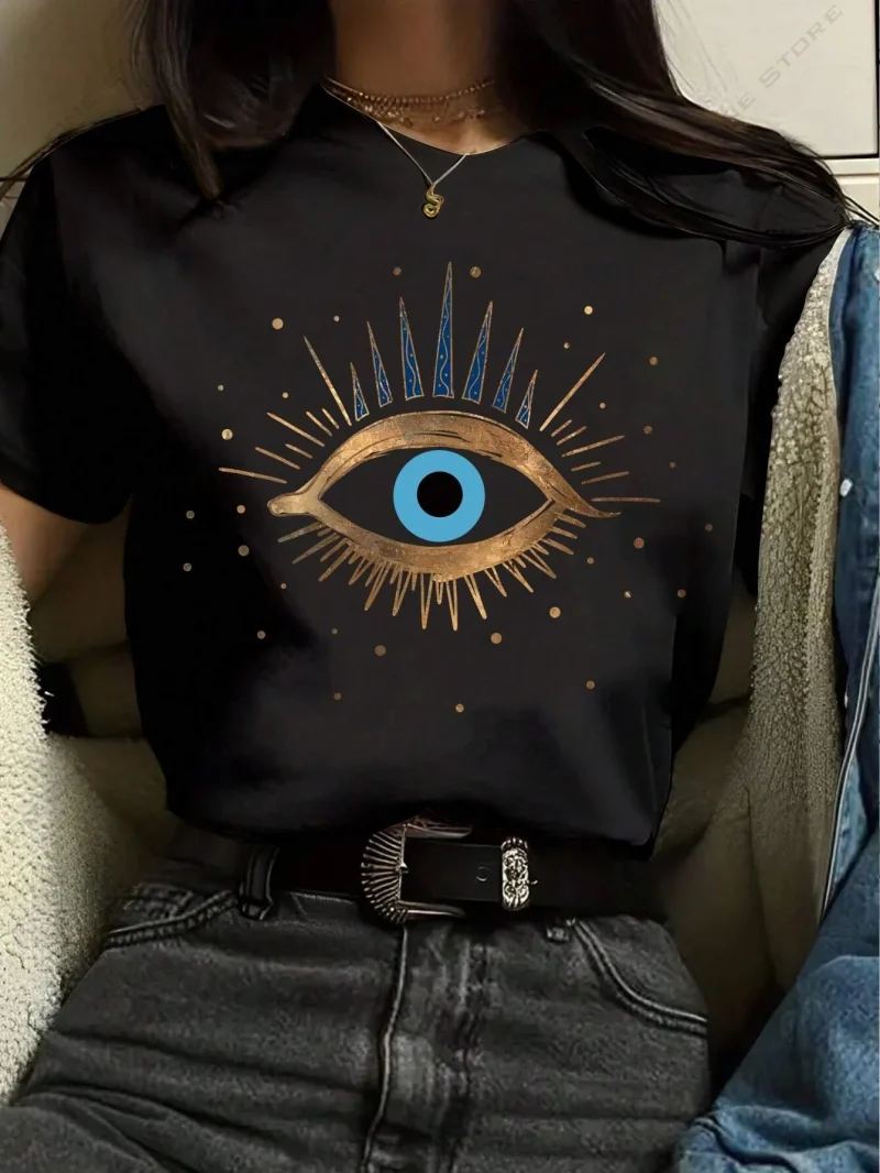 Women's Sun and Moon Totem Printed Short Sleeve Cotton T-Shirt Tops - Image 4