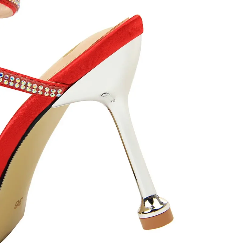 Summer Women 8.5cm High Heels Nightclub Silk Rhinestone Sandals - Image 6