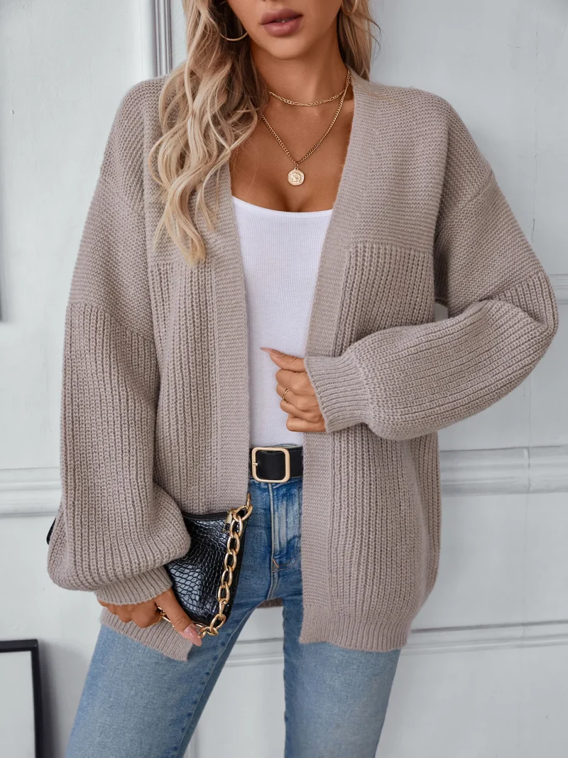 Autumn Winter Casual Loose Solid Color Long Knitted Cardigan Jacket - Image 10